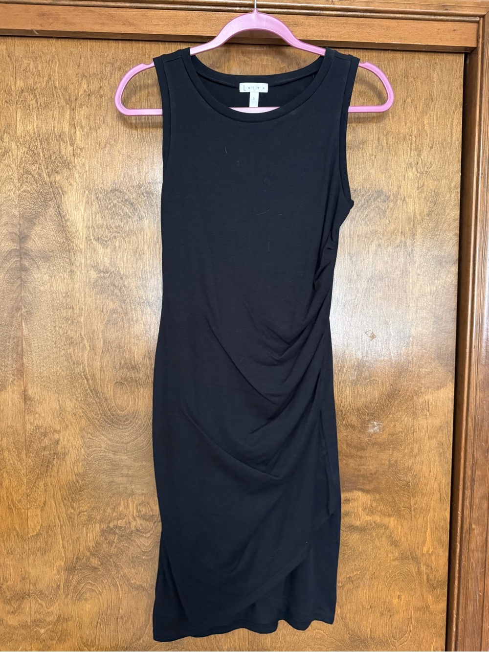 Leith Black Sleeveless Midi Dress with Side Drape